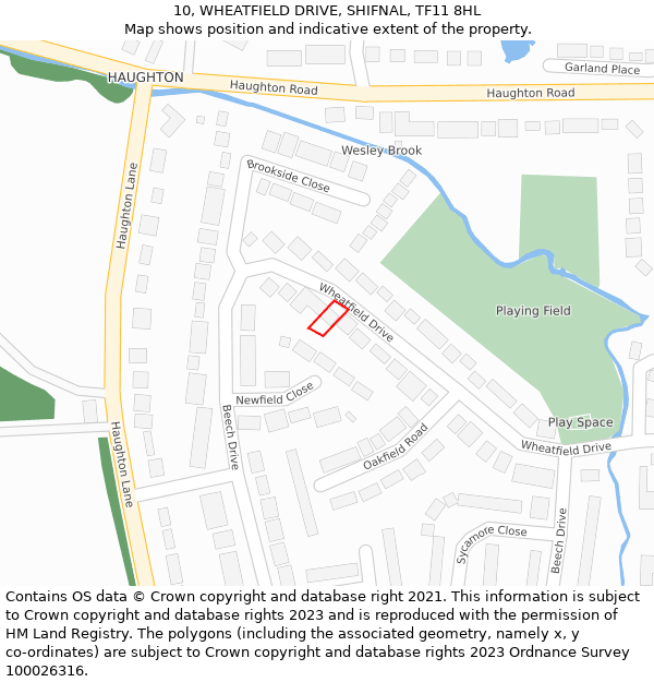 10, WHEATFIELD DRIVE, SHIFNAL, TF11 8HL: Location map and indicative extent of plot
