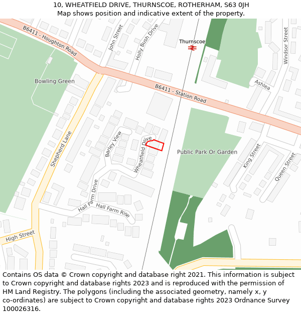 10, WHEATFIELD DRIVE, THURNSCOE, ROTHERHAM, S63 0JH: Location map and indicative extent of plot