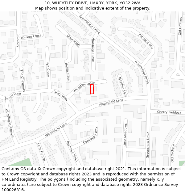 10, WHEATLEY DRIVE, HAXBY, YORK, YO32 2WA: Location map and indicative extent of plot