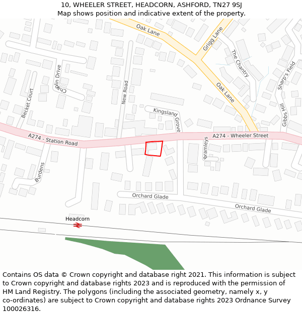 10, WHEELER STREET, HEADCORN, ASHFORD, TN27 9SJ: Location map and indicative extent of plot