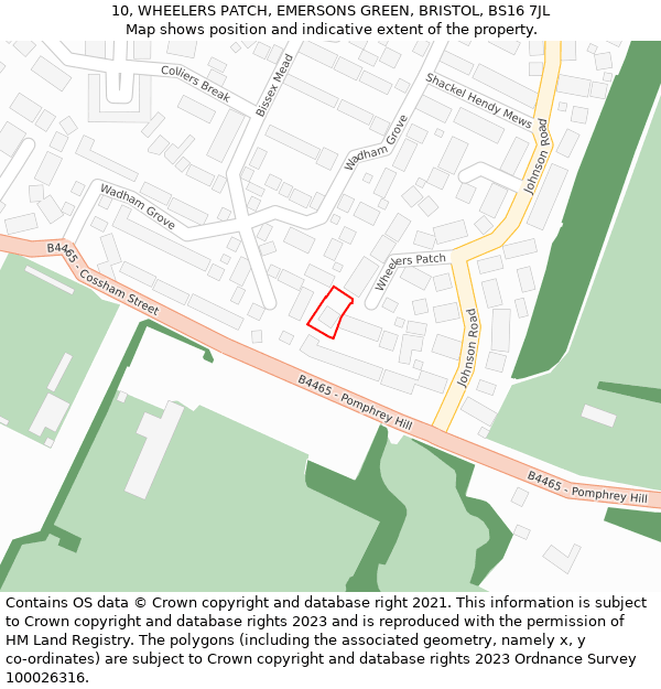 10, WHEELERS PATCH, EMERSONS GREEN, BRISTOL, BS16 7JL: Location map and indicative extent of plot