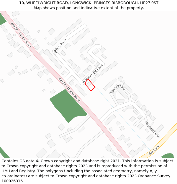 10, WHEELWRIGHT ROAD, LONGWICK, PRINCES RISBOROUGH, HP27 9ST: Location map and indicative extent of plot