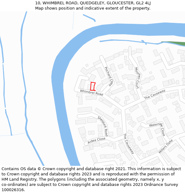 10, WHIMBREL ROAD, QUEDGELEY, GLOUCESTER, GL2 4LJ: Location map and indicative extent of plot