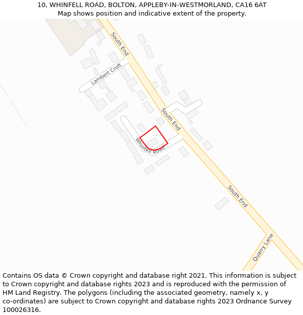 10, WHINFELL ROAD, BOLTON, APPLEBY-IN-WESTMORLAND, CA16 6AT: Location map and indicative extent of plot