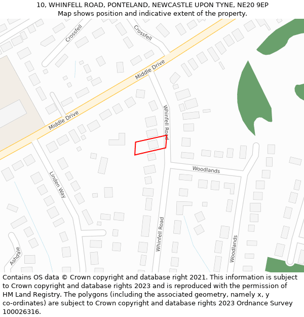 10, WHINFELL ROAD, PONTELAND, NEWCASTLE UPON TYNE, NE20 9EP: Location map and indicative extent of plot