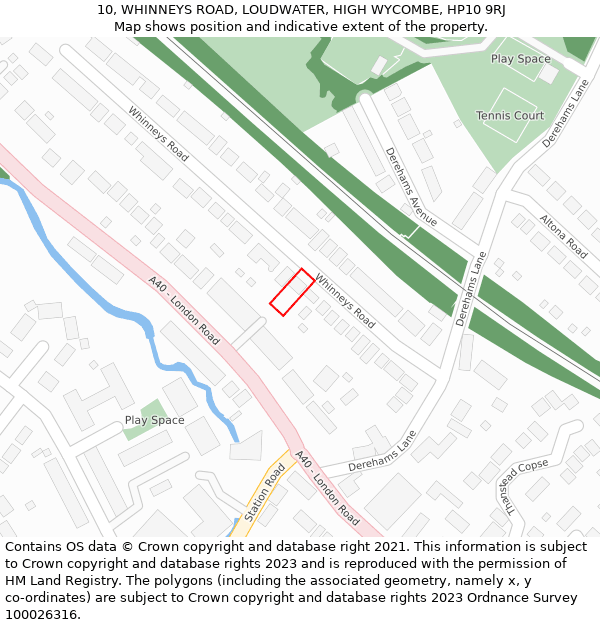 10, WHINNEYS ROAD, LOUDWATER, HIGH WYCOMBE, HP10 9RJ: Location map and indicative extent of plot