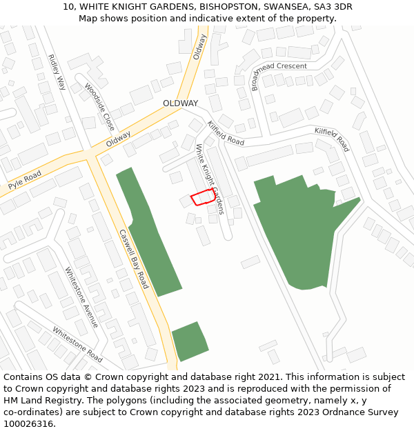 10, WHITE KNIGHT GARDENS, BISHOPSTON, SWANSEA, SA3 3DR: Location map and indicative extent of plot