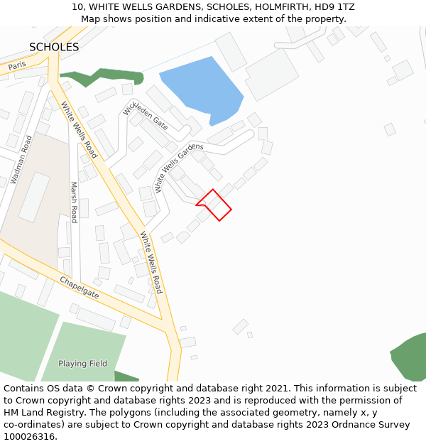 10, WHITE WELLS GARDENS, SCHOLES, HOLMFIRTH, HD9 1TZ: Location map and indicative extent of plot