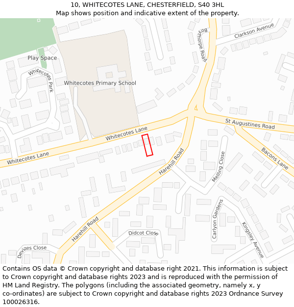 10, WHITECOTES LANE, CHESTERFIELD, S40 3HL: Location map and indicative extent of plot