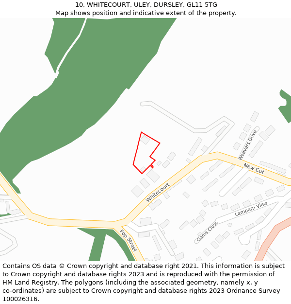 10, WHITECOURT, ULEY, DURSLEY, GL11 5TG: Location map and indicative extent of plot
