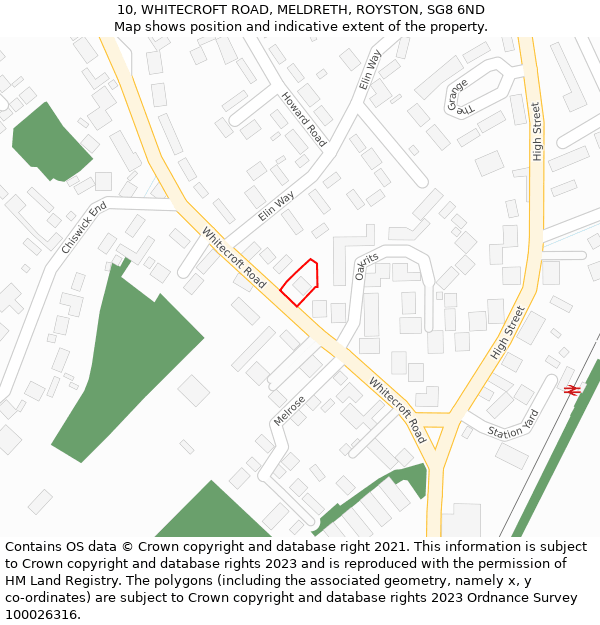 10, WHITECROFT ROAD, MELDRETH, ROYSTON, SG8 6ND: Location map and indicative extent of plot