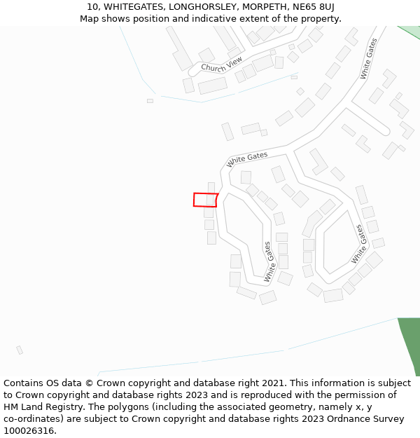 10, WHITEGATES, LONGHORSLEY, MORPETH, NE65 8UJ: Location map and indicative extent of plot