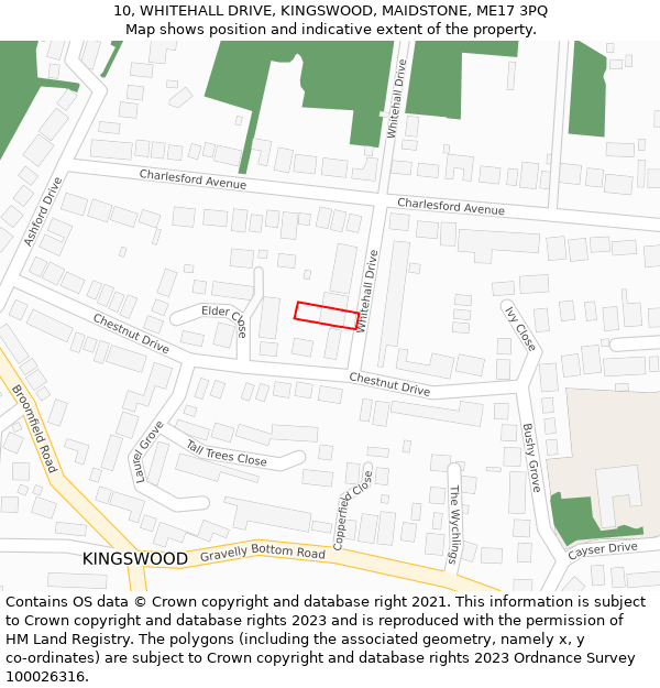 10, WHITEHALL DRIVE, KINGSWOOD, MAIDSTONE, ME17 3PQ: Location map and indicative extent of plot