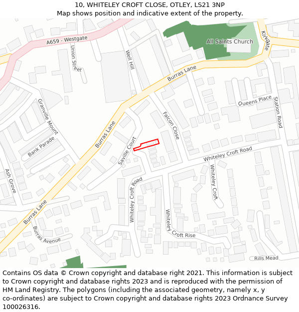 10, WHITELEY CROFT CLOSE, OTLEY, LS21 3NP: Location map and indicative extent of plot