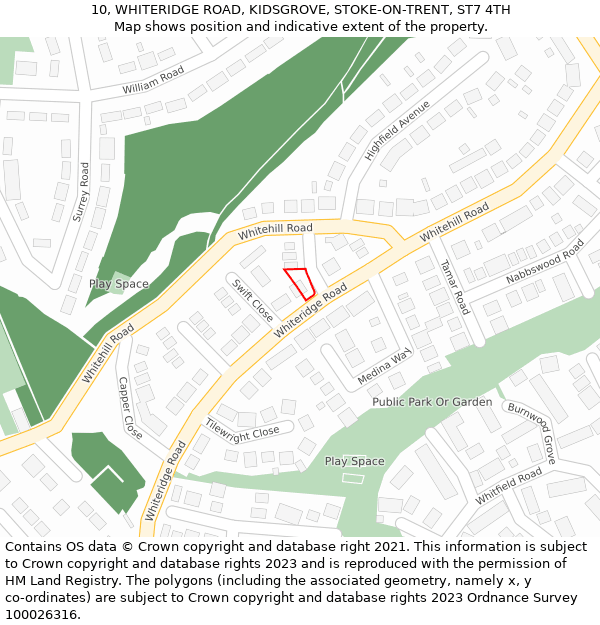 10, WHITERIDGE ROAD, KIDSGROVE, STOKE-ON-TRENT, ST7 4TH: Location map and indicative extent of plot