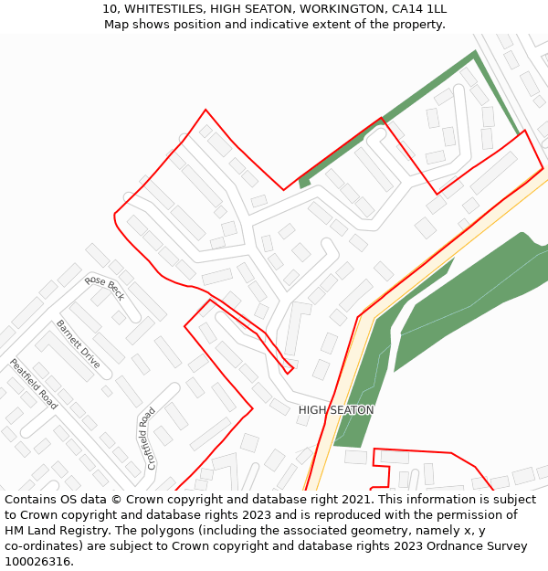 10, WHITESTILES, HIGH SEATON, WORKINGTON, CA14 1LL: Location map and indicative extent of plot