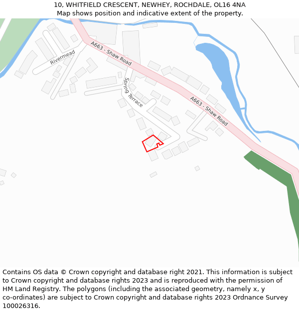 10, WHITFIELD CRESCENT, NEWHEY, ROCHDALE, OL16 4NA: Location map and indicative extent of plot