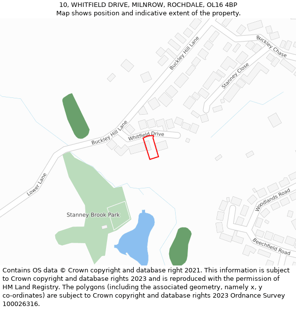 10, WHITFIELD DRIVE, MILNROW, ROCHDALE, OL16 4BP: Location map and indicative extent of plot