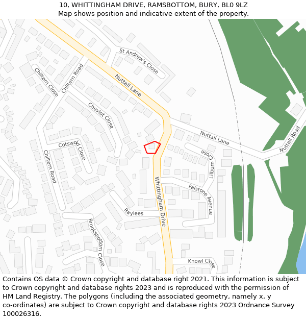 10, WHITTINGHAM DRIVE, RAMSBOTTOM, BURY, BL0 9LZ: Location map and indicative extent of plot