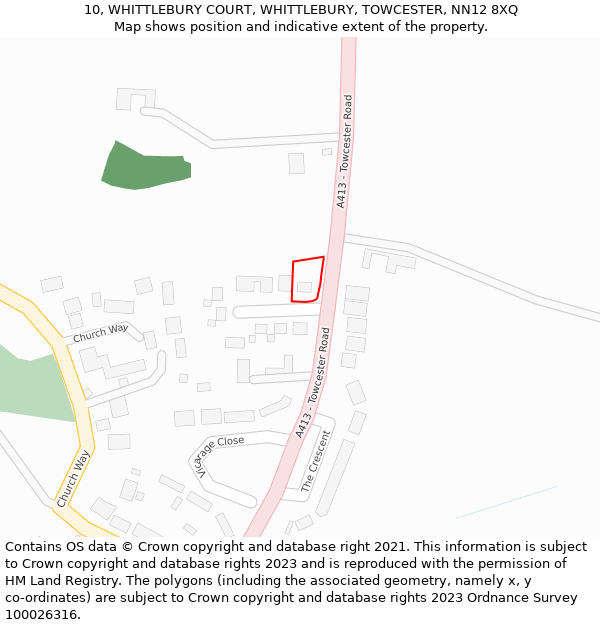 10, WHITTLEBURY COURT, WHITTLEBURY, TOWCESTER, NN12 8XQ: Location map and indicative extent of plot