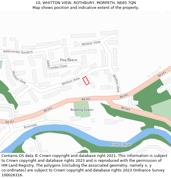 10, WHITTON VIEW, ROTHBURY, MORPETH, NE65 7QN: Location map and indicative extent of plot