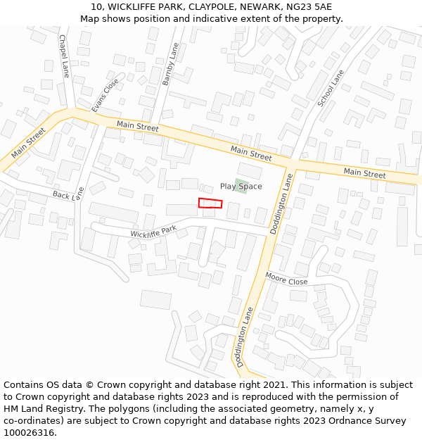 10, WICKLIFFE PARK, CLAYPOLE, NEWARK, NG23 5AE: Location map and indicative extent of plot