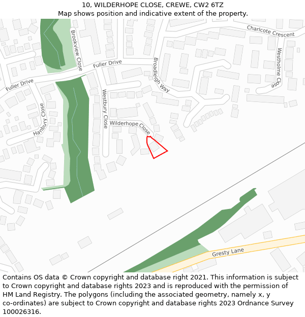 10, WILDERHOPE CLOSE, CREWE, CW2 6TZ: Location map and indicative extent of plot