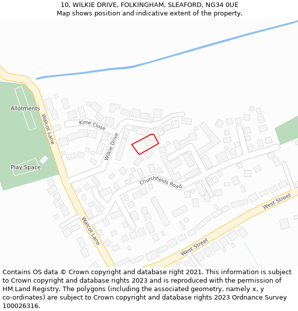 10, WILKIE DRIVE, FOLKINGHAM, SLEAFORD, NG34 0UE: Location map and indicative extent of plot