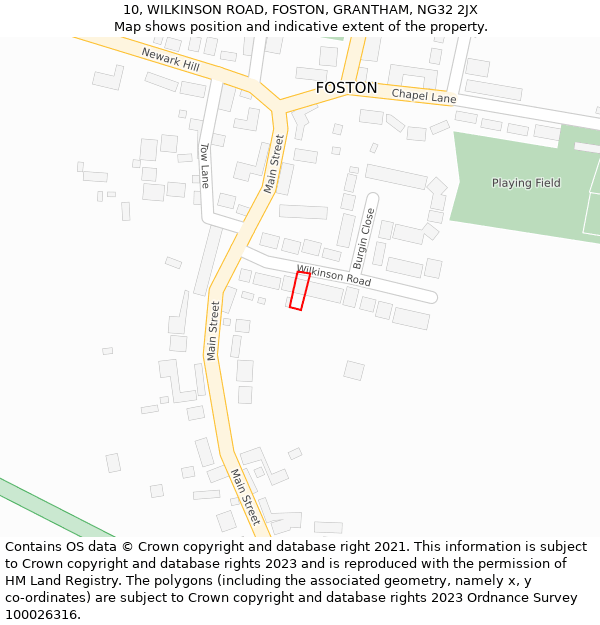 10, WILKINSON ROAD, FOSTON, GRANTHAM, NG32 2JX: Location map and indicative extent of plot