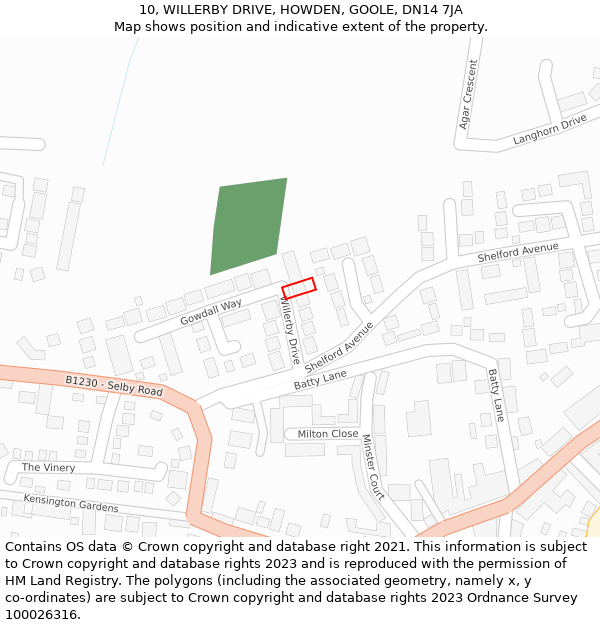 10, WILLERBY DRIVE, HOWDEN, GOOLE, DN14 7JA: Location map and indicative extent of plot
