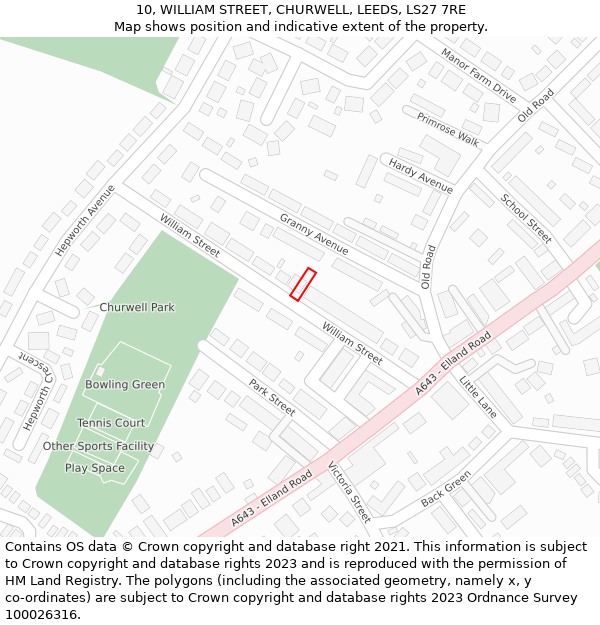 10, WILLIAM STREET, CHURWELL, LEEDS, LS27 7RE: Location map and indicative extent of plot