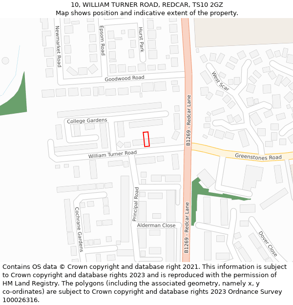 10, WILLIAM TURNER ROAD, REDCAR, TS10 2GZ: Location map and indicative extent of plot