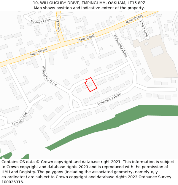 10, WILLOUGHBY DRIVE, EMPINGHAM, OAKHAM, LE15 8PZ: Location map and indicative extent of plot