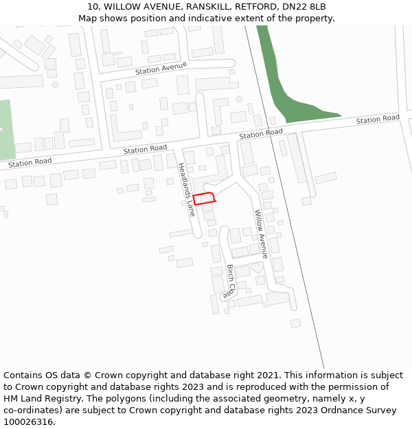 10, WILLOW AVENUE, RANSKILL, RETFORD, DN22 8LB: Location map and indicative extent of plot