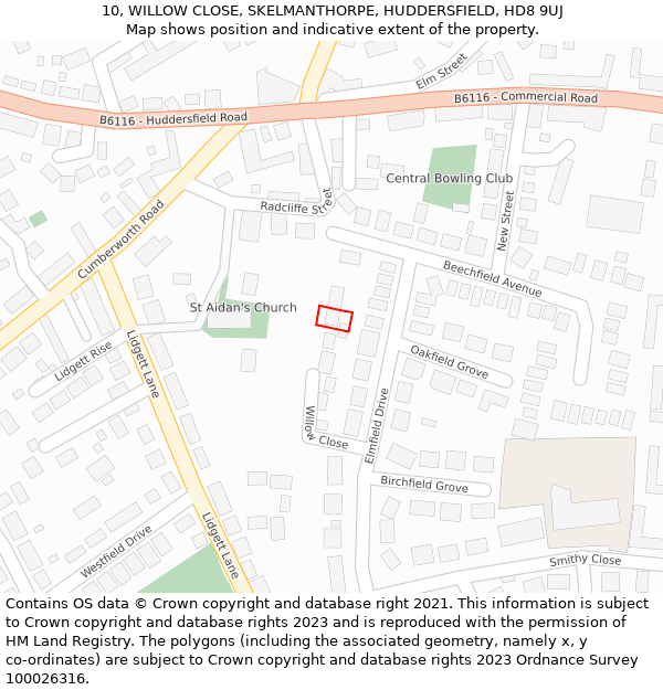 10, WILLOW CLOSE, SKELMANTHORPE, HUDDERSFIELD, HD8 9UJ: Location map and indicative extent of plot