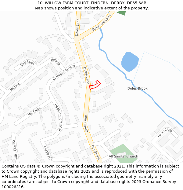 10, WILLOW FARM COURT, FINDERN, DERBY, DE65 6AB: Location map and indicative extent of plot