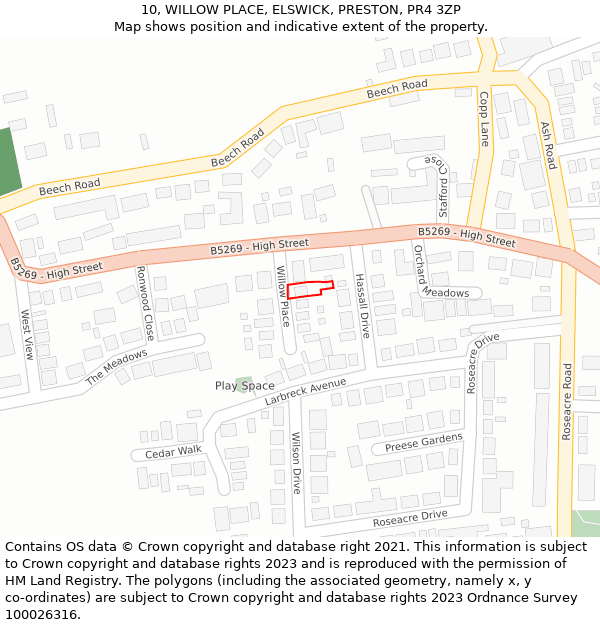 10, WILLOW PLACE, ELSWICK, PRESTON, PR4 3ZP: Location map and indicative extent of plot