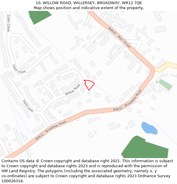 10, WILLOW ROAD, WILLERSEY, BROADWAY, WR12 7QE: Location map and indicative extent of plot