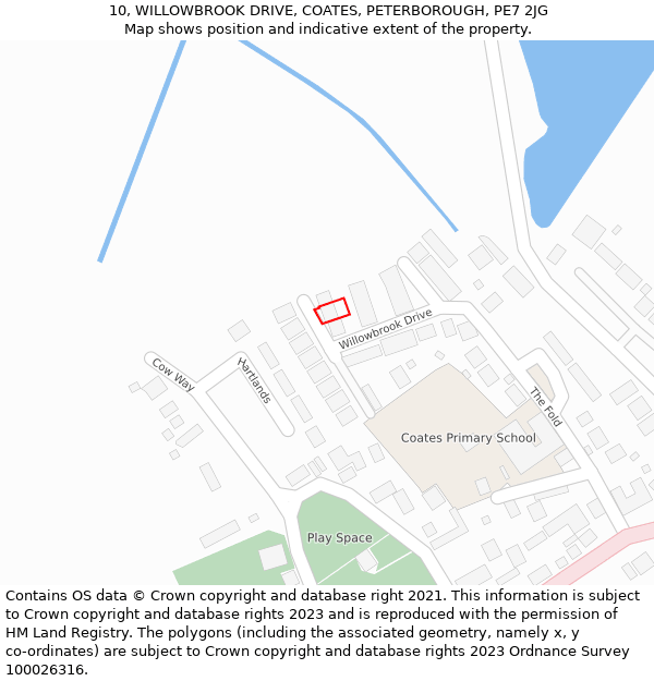 10, WILLOWBROOK DRIVE, COATES, PETERBOROUGH, PE7 2JG: Location map and indicative extent of plot