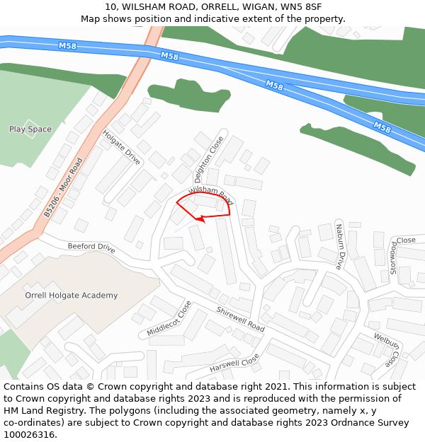 10, WILSHAM ROAD, ORRELL, WIGAN, WN5 8SF: Location map and indicative extent of plot