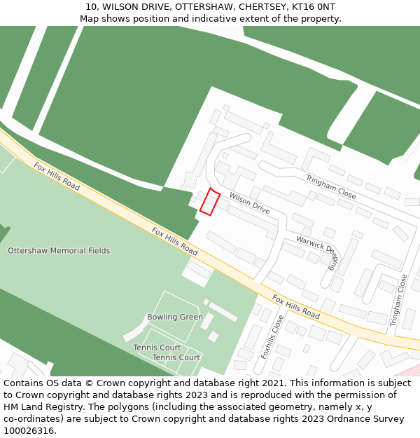 10, WILSON DRIVE, OTTERSHAW, CHERTSEY, KT16 0NT: Location map and indicative extent of plot
