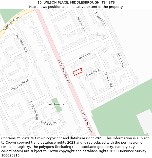 10, WILSON PLACE, MIDDLESBROUGH, TS4 3TS: Location map and indicative extent of plot