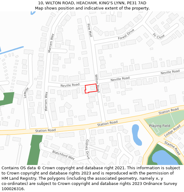 10, WILTON ROAD, HEACHAM, KING'S LYNN, PE31 7AD: Location map and indicative extent of plot