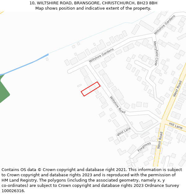 10, WILTSHIRE ROAD, BRANSGORE, CHRISTCHURCH, BH23 8BH: Location map and indicative extent of plot