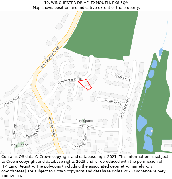 10, WINCHESTER DRIVE, EXMOUTH, EX8 5QA: Location map and indicative extent of plot