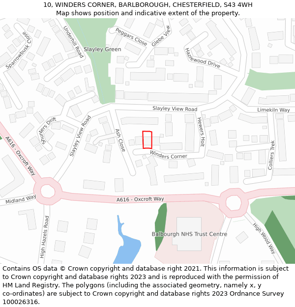 10, WINDERS CORNER, BARLBOROUGH, CHESTERFIELD, S43 4WH: Location map and indicative extent of plot