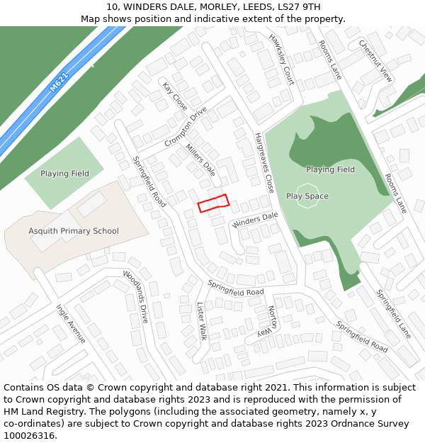10, WINDERS DALE, MORLEY, LEEDS, LS27 9TH: Location map and indicative extent of plot