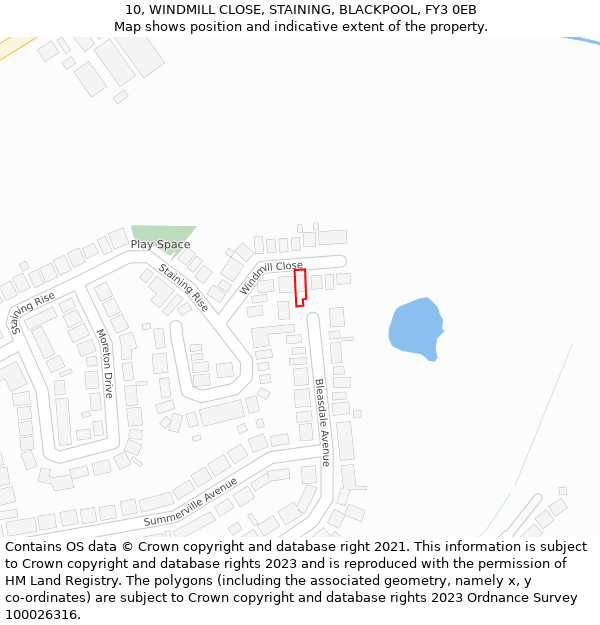 10, WINDMILL CLOSE, STAINING, BLACKPOOL, FY3 0EB: Location map and indicative extent of plot