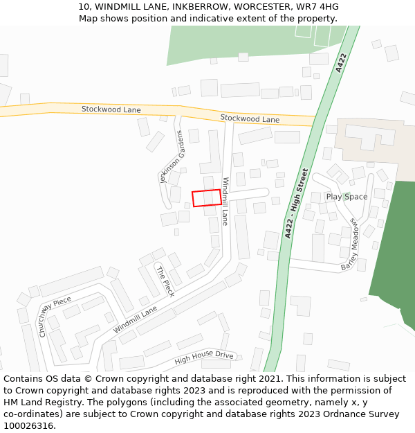 10, WINDMILL LANE, INKBERROW, WORCESTER, WR7 4HG: Location map and indicative extent of plot