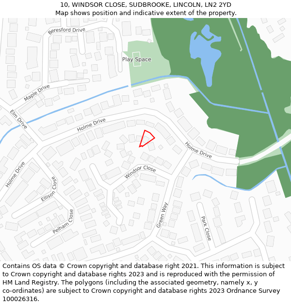 10, WINDSOR CLOSE, SUDBROOKE, LINCOLN, LN2 2YD: Location map and indicative extent of plot